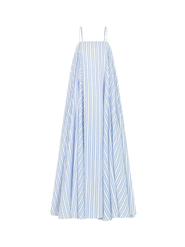 White Maxi Dress With Blue Stripes