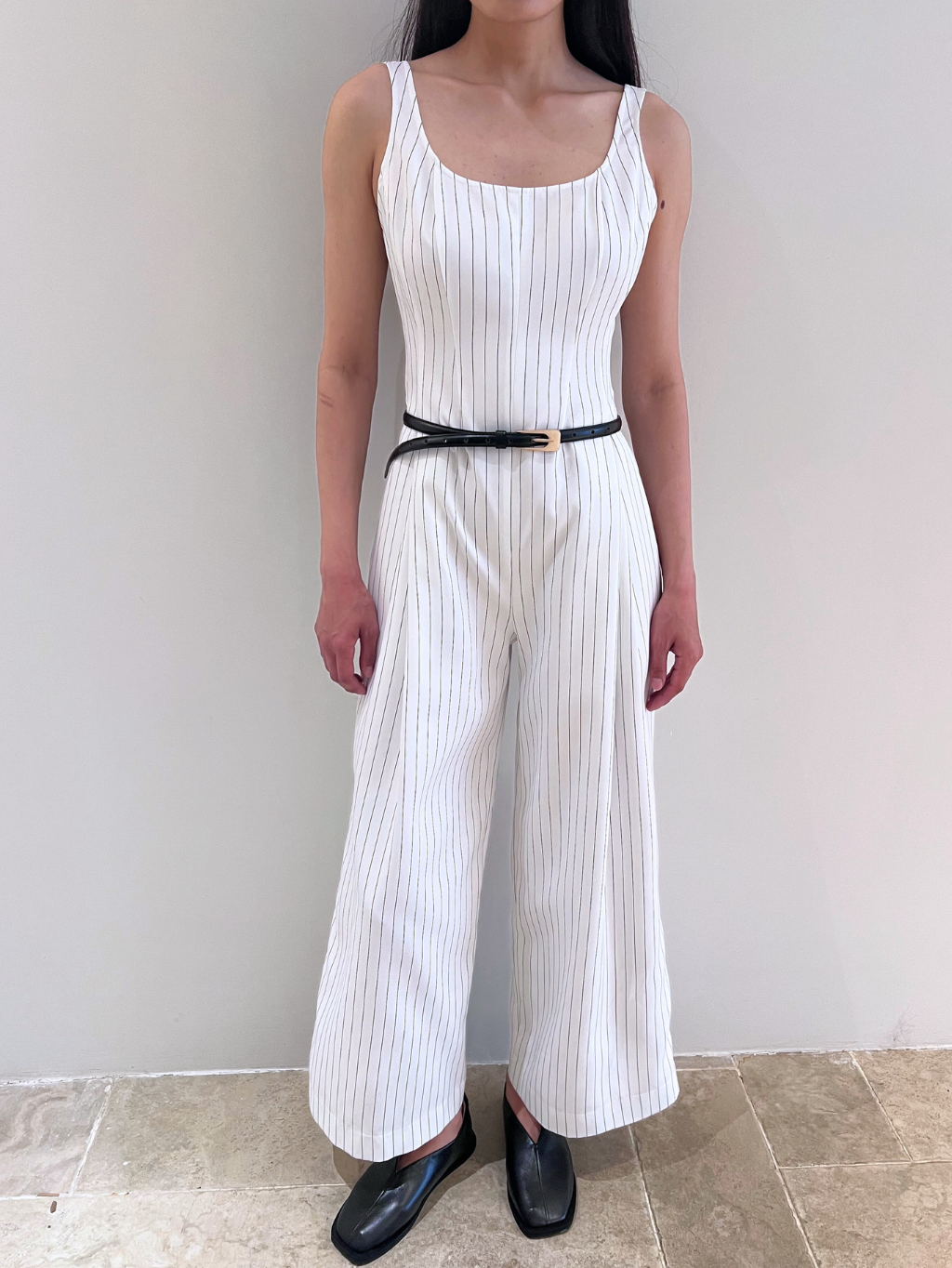 White Jumpsuit With Black Stripes