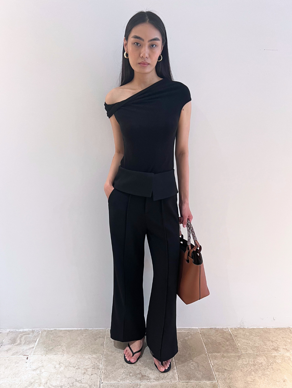 Black Twist Off-Shoulder Fitted Top