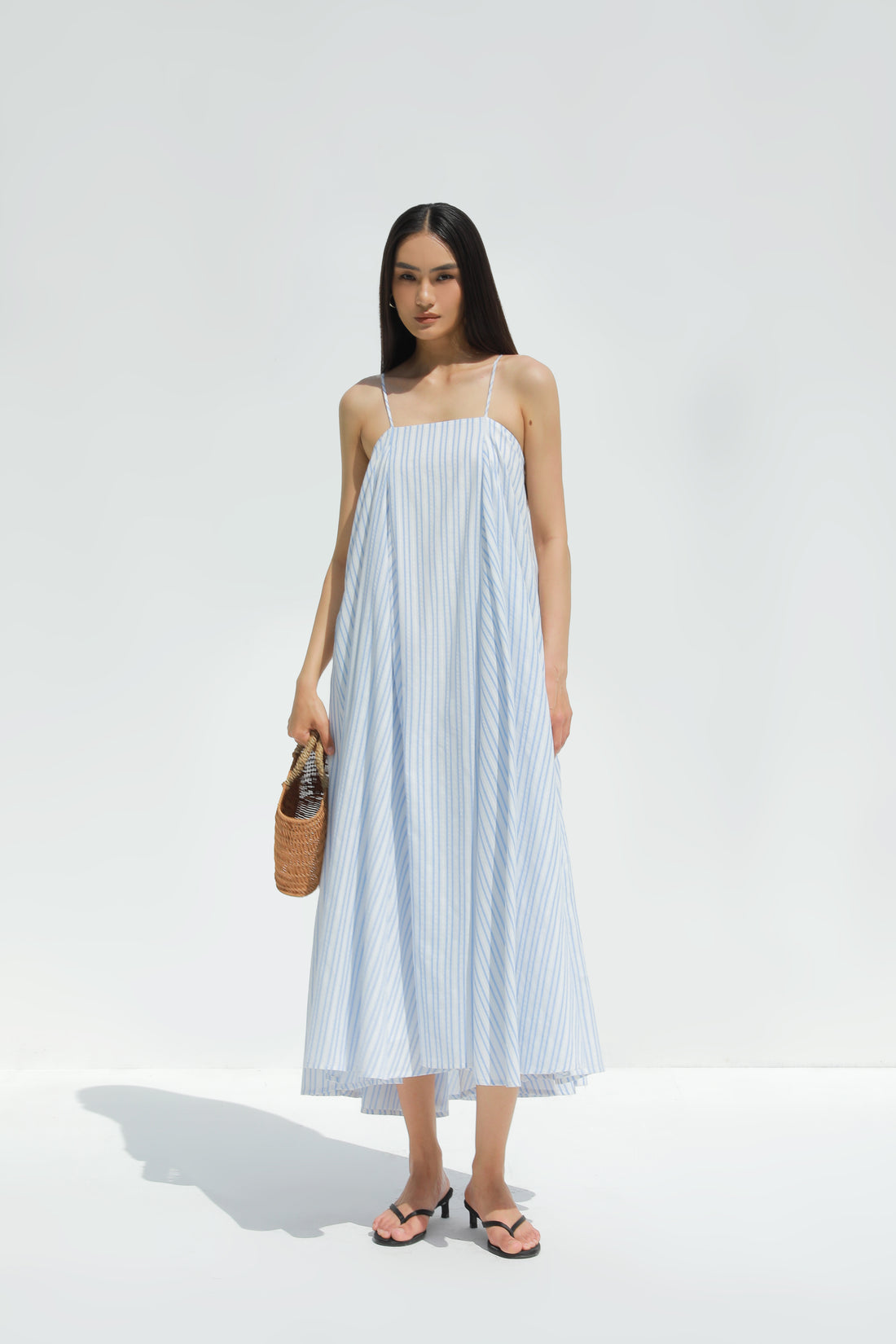 White Maxi Dress With Blue Stripes