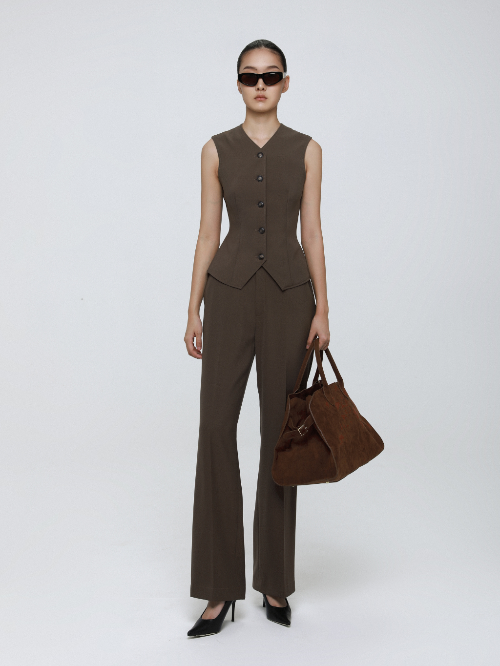 Brown Sleeveless Tailored Vest
