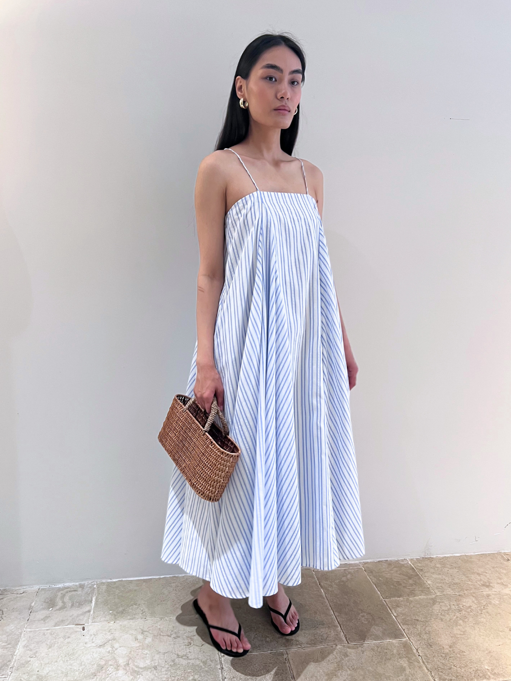 White Maxi Dress With Blue Stripes