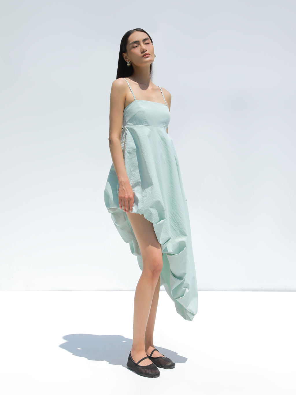 Pastel Blue Two-Strap Dress with Asymmetric Drape