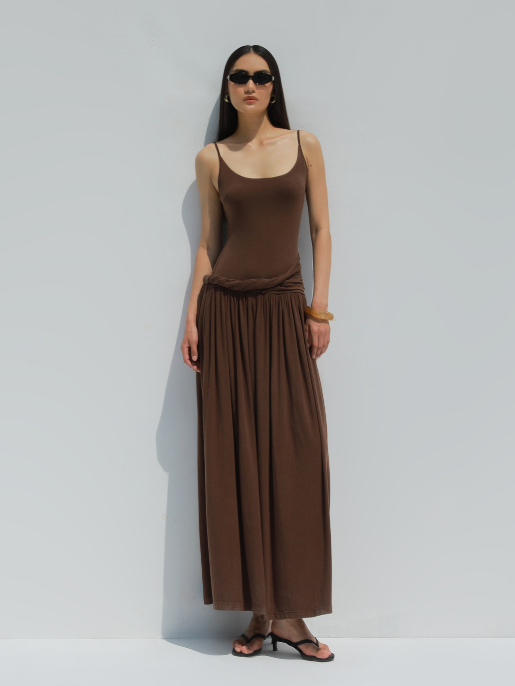 Brown Spaghetti Strap Maxi Dress