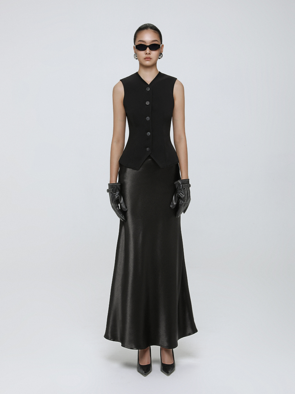 Black Silk Blended Skirt