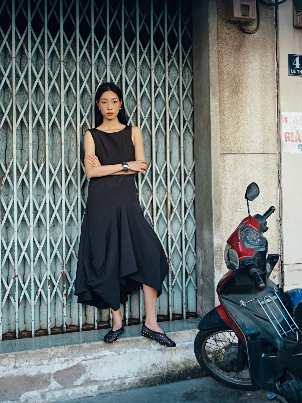 Black Pleated Midi Dress