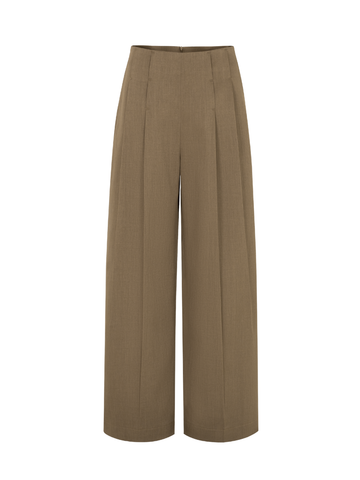Khaki Tailored Wide-Leg Pants