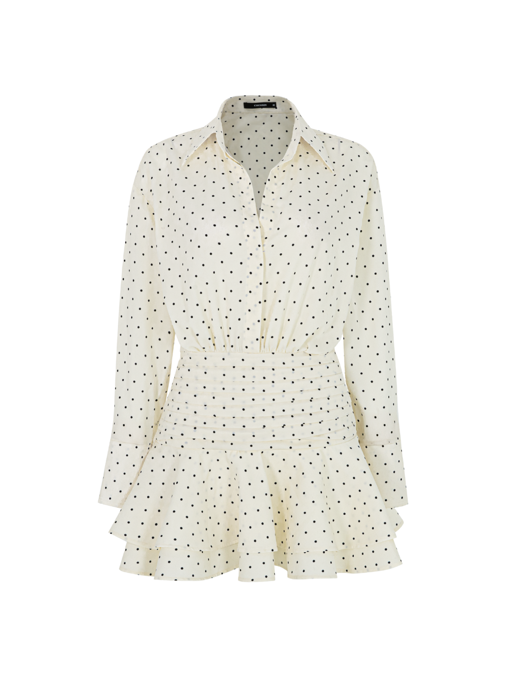 Polka Dot Silk Shirt Dress with Pleated Waist