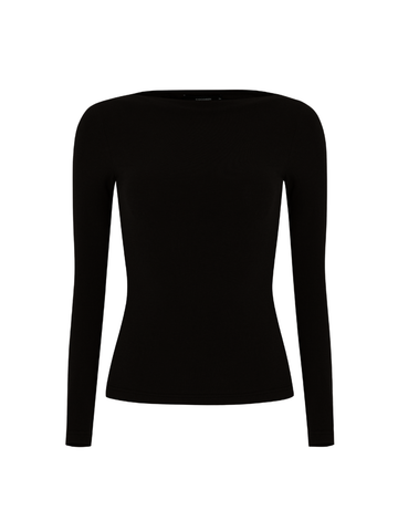 Black Long-Sleeve Boat Neck Top