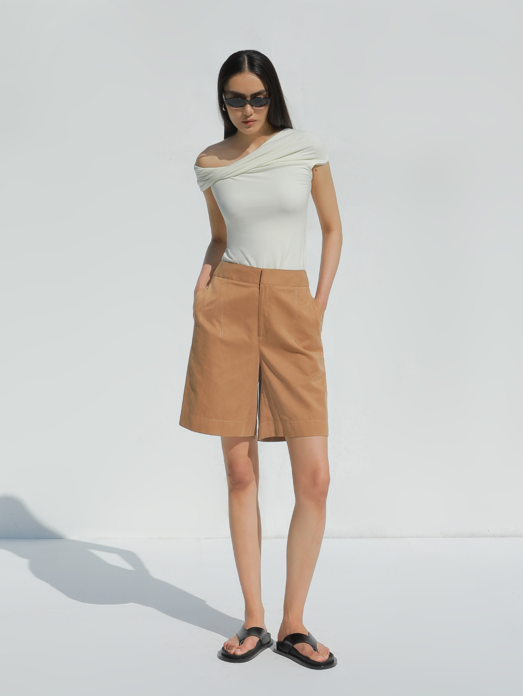 Ivory Twist Off-Shoulder Fitted Top