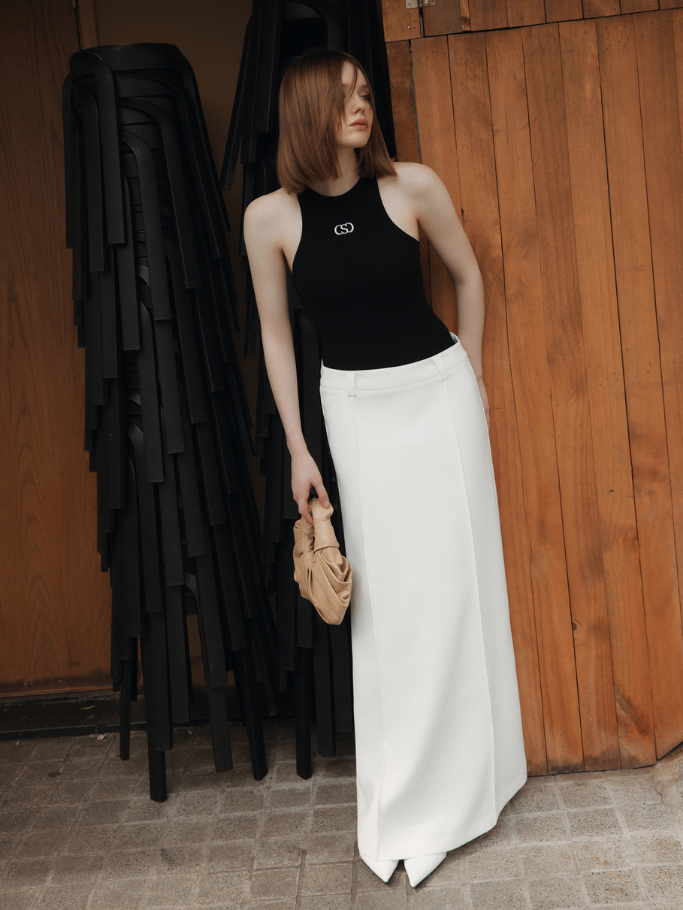 Black Embroidered Coco Sin Ribbed Tank Top