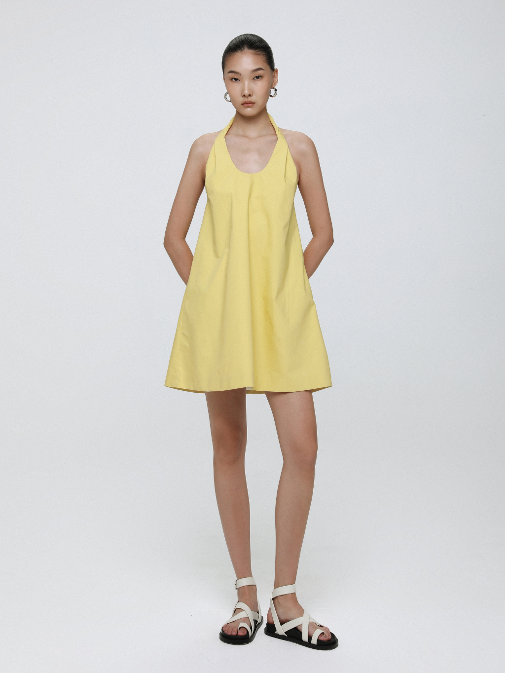 Yellow Halter Mini Dress with Twisted Neckline