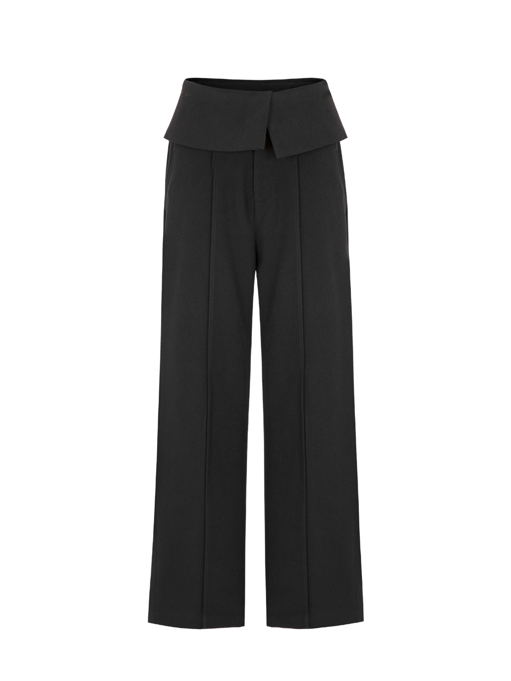 Black Wide-Leg Pants with Folded Waist