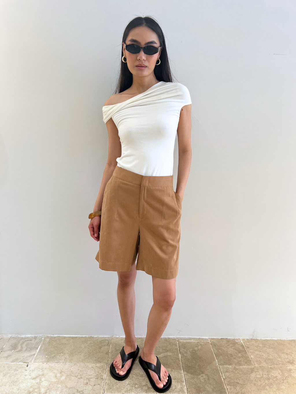 Ivory Twist Off-Shoulder Fitted Top