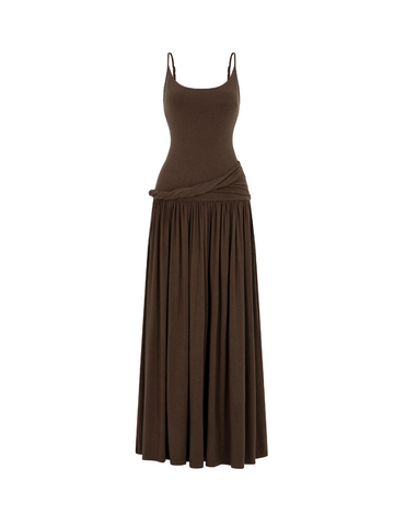 Brown Spaghetti Strap Maxi Dress