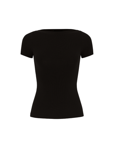 Black Fitted Boat Neck Top