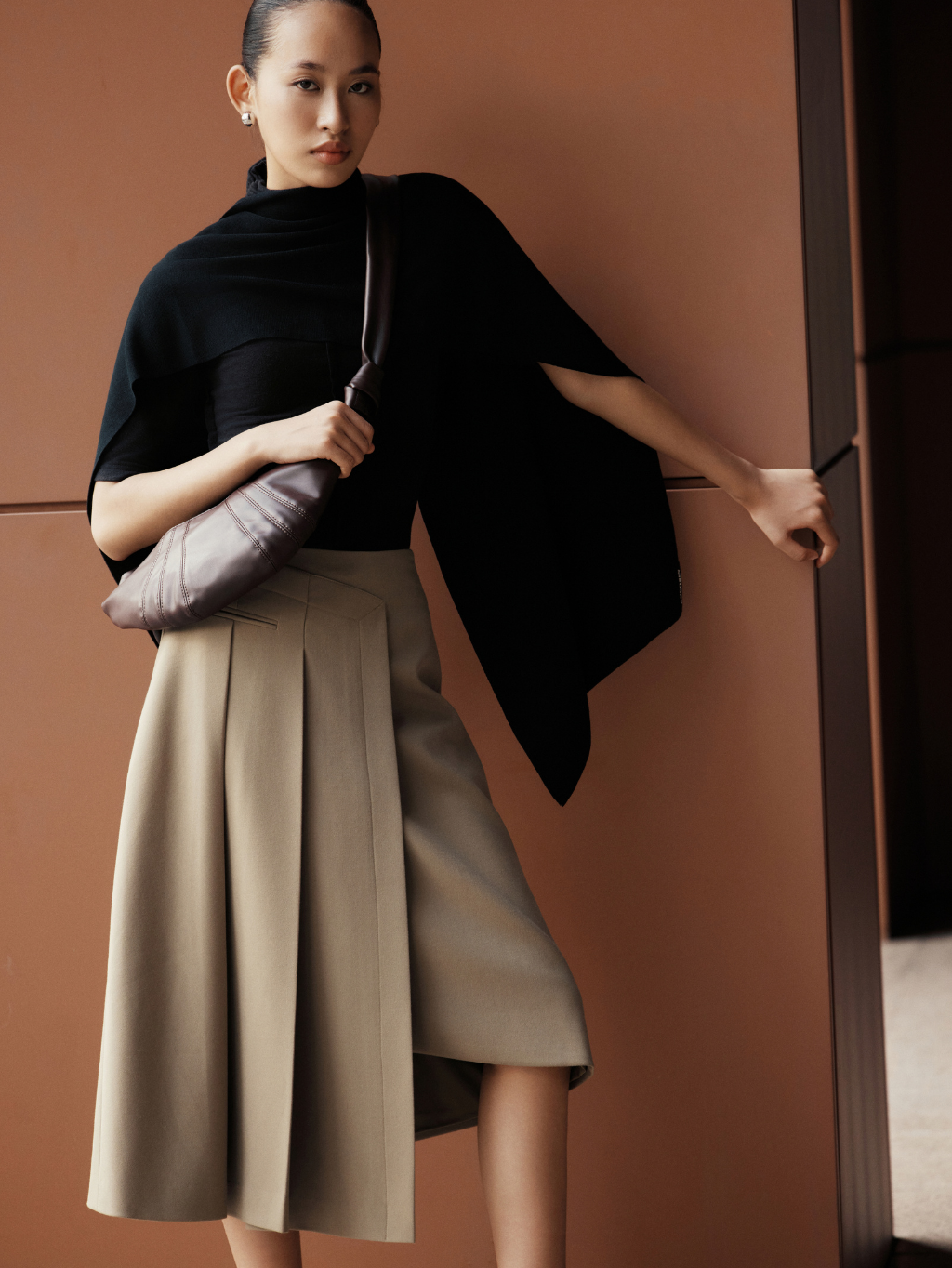 Asymmetric Pleated Skirt