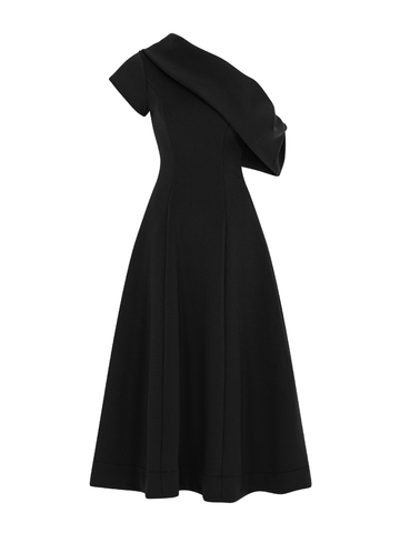 Black Asymmetric One Off Shoulder Midi Dress