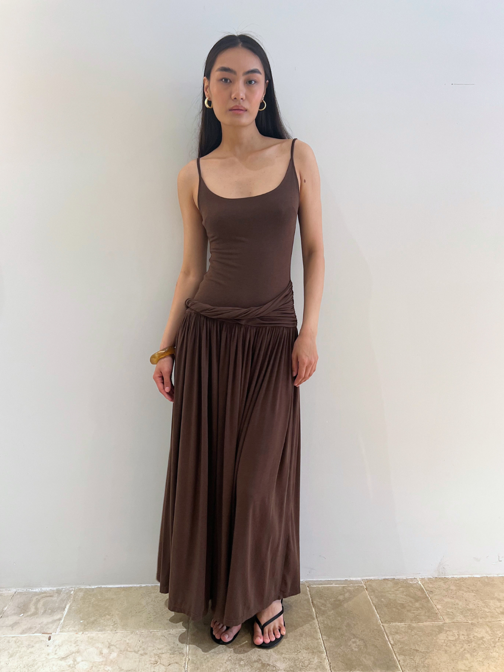 Brown Spaghetti Strap Maxi Dress