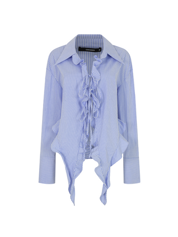 [PRE-ORDER ]Blue Striped Shirt With Ruffle Details